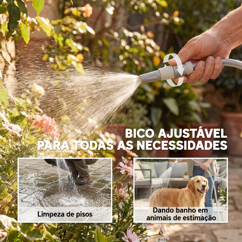 Outsunny Carretel de Mangueira para Jardim 20+1,9 m com Bico de 2 Modos Bloqueio Automático e Retracção Suporte Orientável 180° Cinza