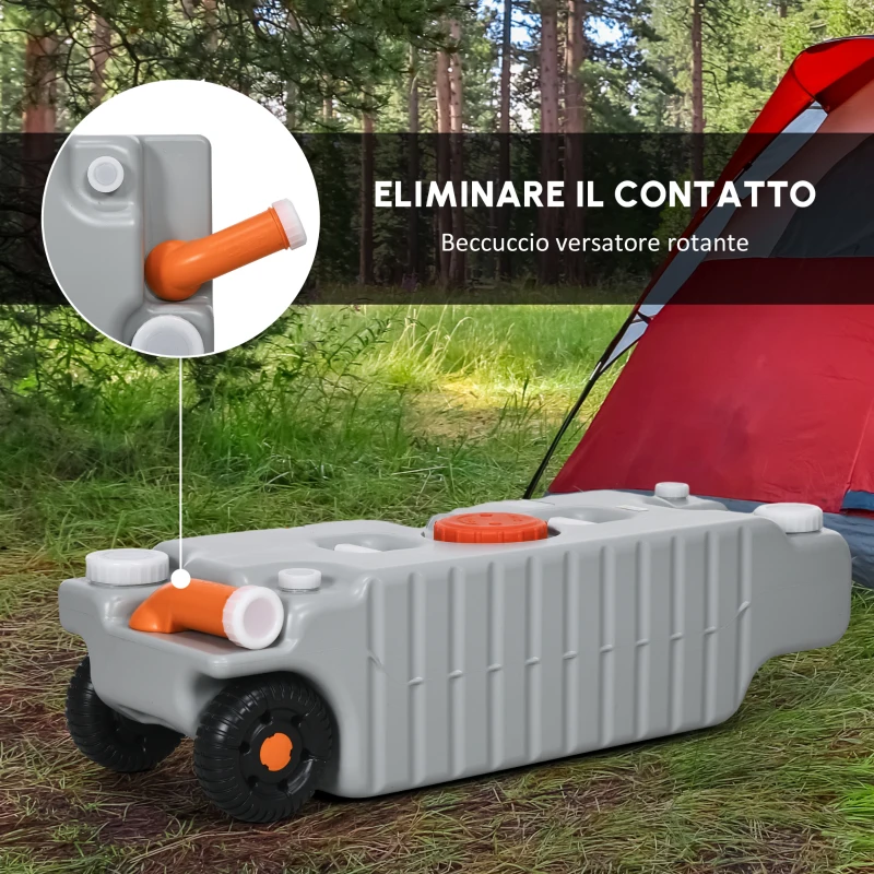 Outsunny Serbatoio d'Acqua Portatile da 75 Litri con Indicatore di Livello, 3 Ruote e Maniglia per Campeggio, Grigio