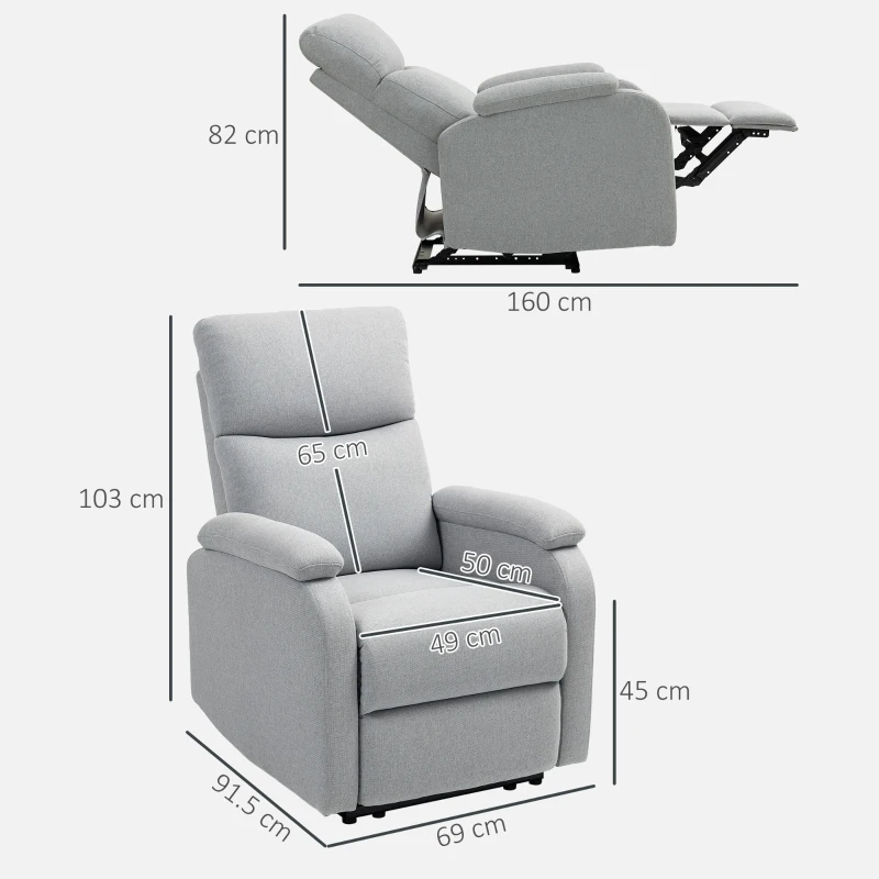HOMCOM Poltrona relax reclinabile con schienale regolabile, poggiapiedi e poltrona imbottita per soggiorno, Grigio