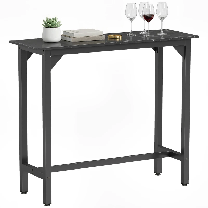 HOMCOM Rectangular Bar Table, Marble Effect Pub Coffee Table for Small Space, Breakfast Dining, Black Marble Effect