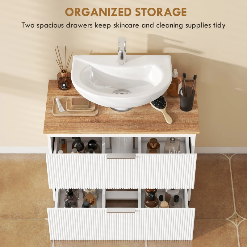 HOMCOM Szafka łazienkowa, 80 cm szafka z dwiema dużymi szufladami do umywalek z cokołem lub bez, Biała