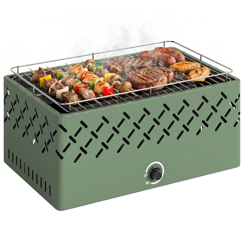 Outsunny Barbecue au charbon 45,5x29x21 cm avec ventilateur intégré température réglable et bac à charbon vert clair