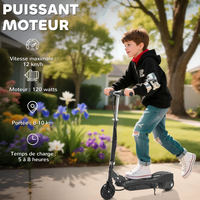 HOMCOM Trottinette électrique pliante pour enfant de +7ans, 120W Vitesse max 12km/h, 74x36x82,5-92,5 cm Noir(m-4)