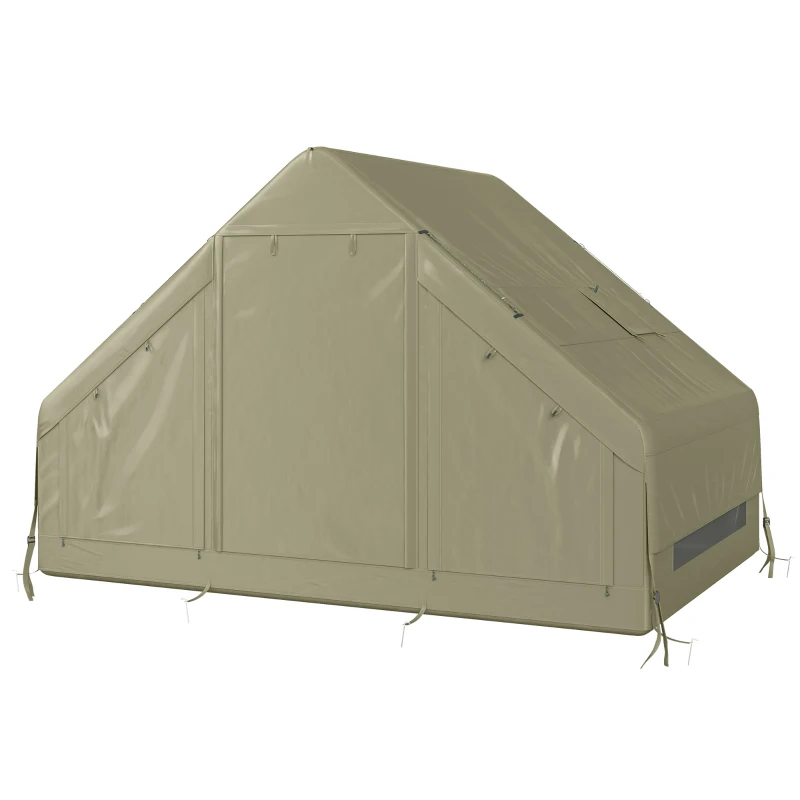 Outsunny Inflatable Camping Tent with Pump and Stove Jack Hole, Luxury Inflatable Tent with Mesh Windows, Doors, Olive Green
