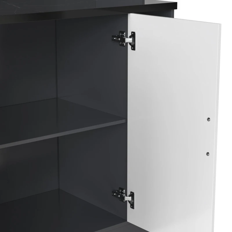 Tall Kitchen Cupboard with LED Lighting and Generous Storage, Freestanding Pantry with Microwave Shelf, 100L x 47W x 187H cm, White+gray