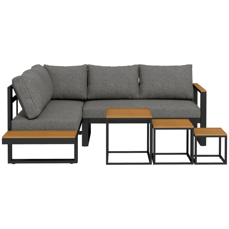 Outsunny Set living exterior 5 piese mobilier lounge pentru grădină, 148 cm x 61 cm x 71,5 cm, Gri + Natural