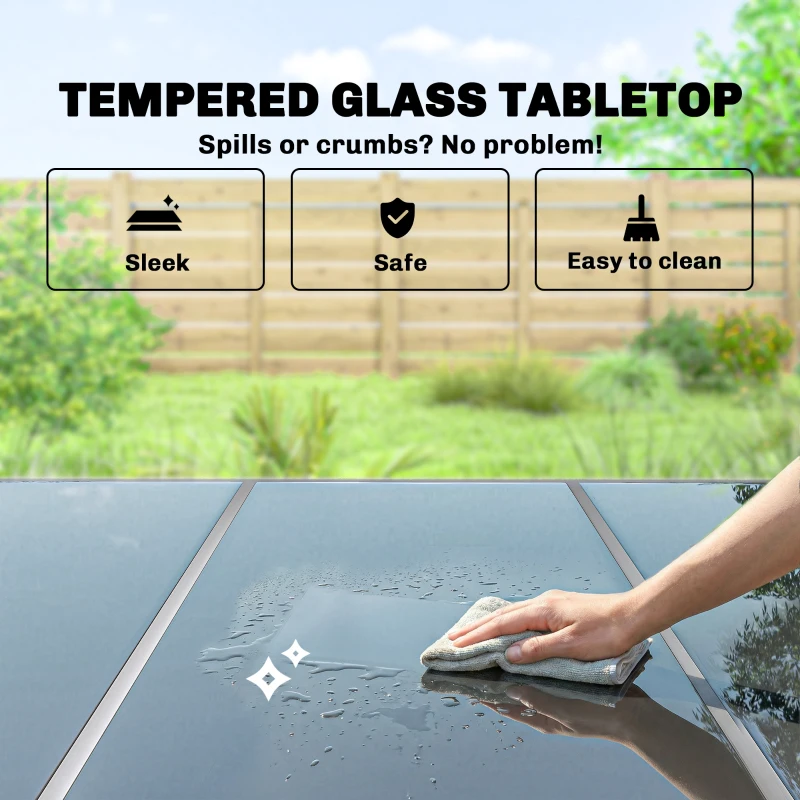 Outsunny Zestaw Mebli Ogrodowych 150 x 90cm Stół z 6 Oddychającymi Krzesłami Szkło Hartowane