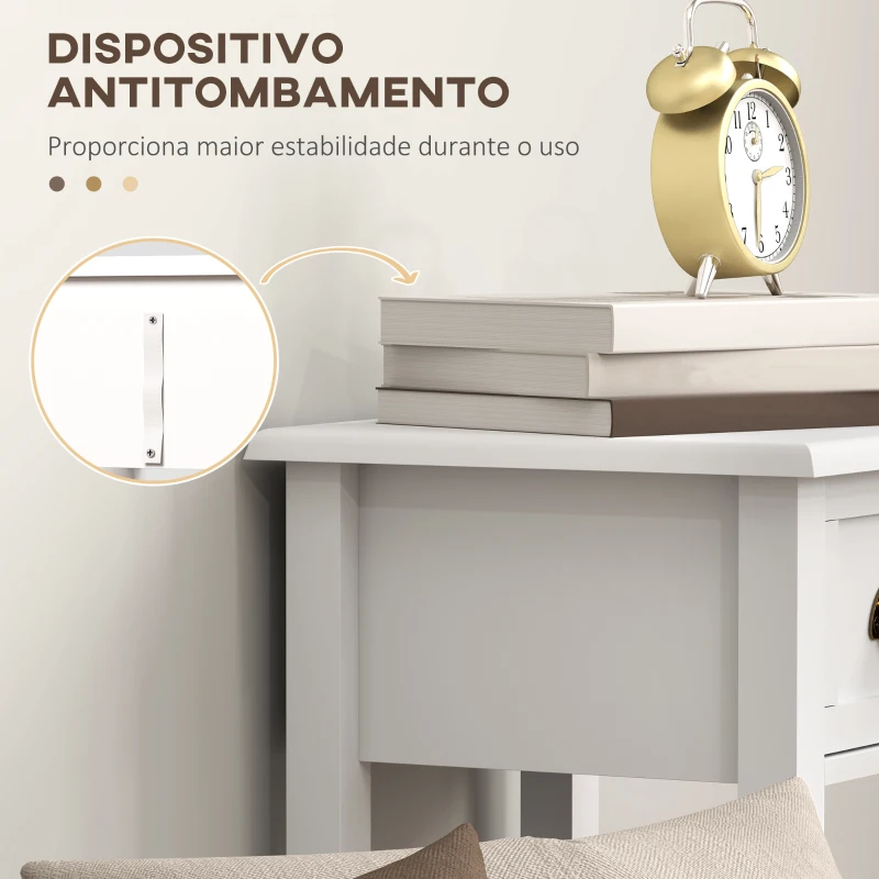 HOMCOM Conjunto de 2 Mesas Auxiliares Mesas de Cabeceira com Gaveta e Prateleira de Armazenamento para Quarto 30x30x75 cm Branco