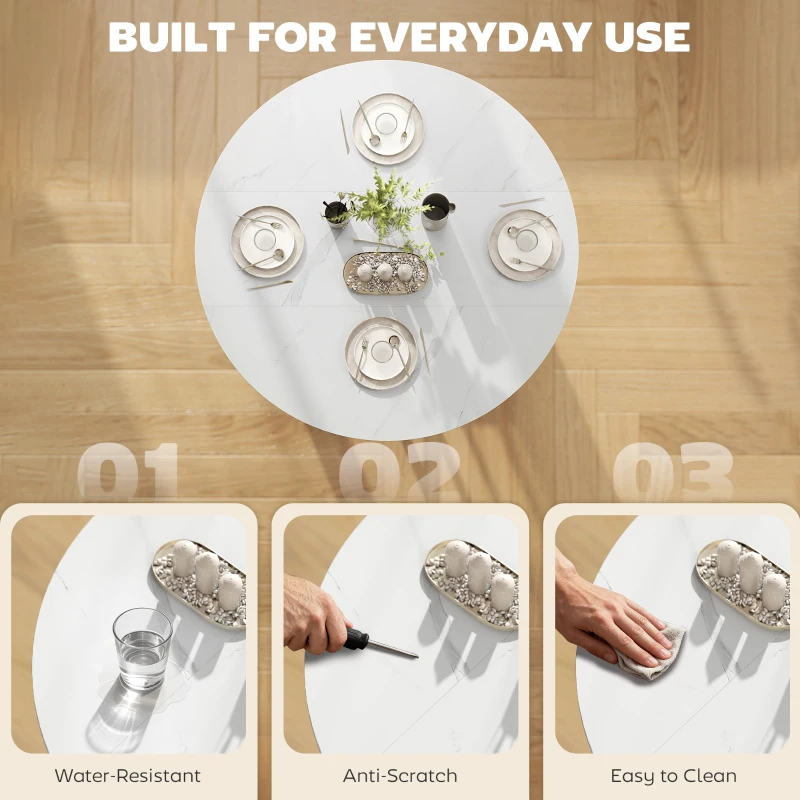 HOMCOM Folding Dining Table, Drop Leaf Table with Open Shelf, Rolling Kitchen Table for Dining Room, Small Spaces, White Marble