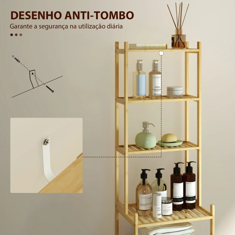 HOMCOM Estante de Casa de Banho de Bambu de 7 Níveis Estante de Arrumação com Desenho de Ripas 44x33x180 cm Madeira