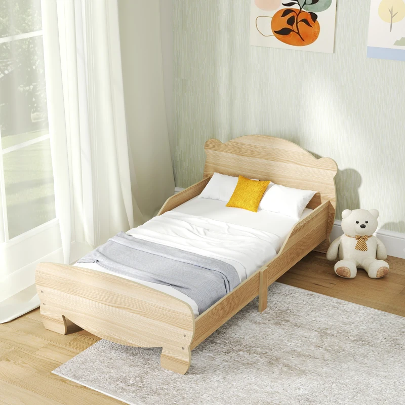 AIYAPLAY Lit enfant 70x140 cm avec barrières de sécurité thème d'ours pour garçons, filles, âgés de 3 à 6 ans, bois naturel