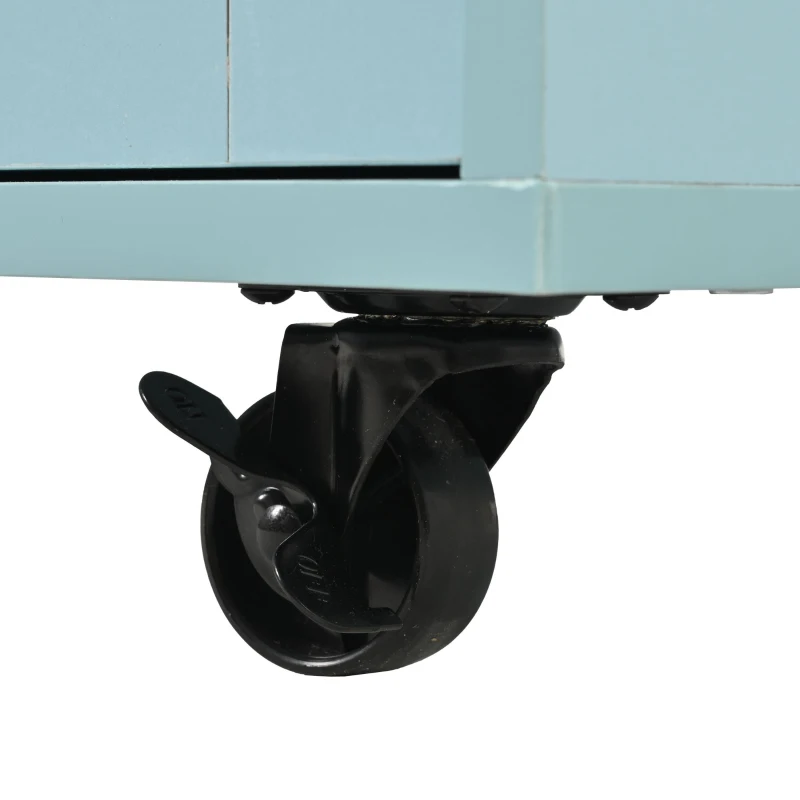 Stylish Kitchen Trolley with Foldable Wood-Grain Countertop, Versatile Buffet with Interchangeable Wheels, 139L x 46W x 91H cm, Blue