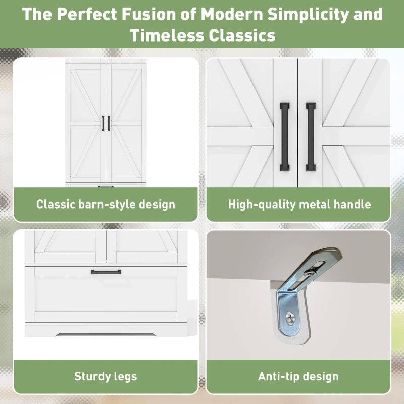 Spacious Kitchen Cabinet with a Drawer, 2 Adjustable Shelves, Multifunctional Pantry for Dining and Living Areas, 80L x 40W x 180H cm, White
