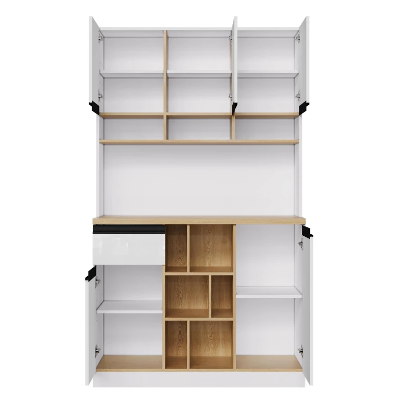 Stylish Kitchen Cabinet with Open Storage, Anti-Tip Protection, Versatile Sideboard for Dining and Living Areas, 105L x 45W x 185H cm, White