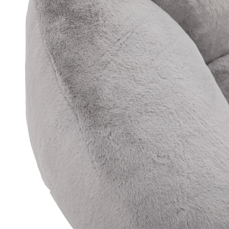 Shell-Shaped Sofa with High-Rebound Foam and Ergonomic Lumbar Support, Giant Sofa with Faux Fur, 100L x 90W x 57H cm, Light Gray