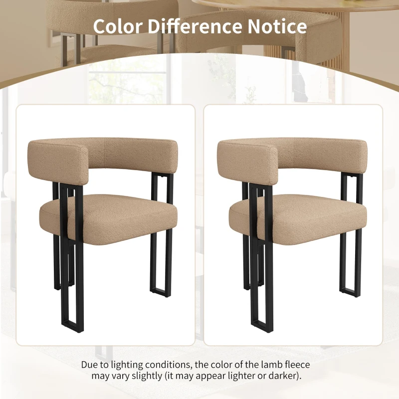 Lamb Fleece Dining Chairs with Ergonomic Backrest and Thick Cushion, Sturdy Dining Seating with Metal Legs, 51.5L x 54W x 72H cm, Brown