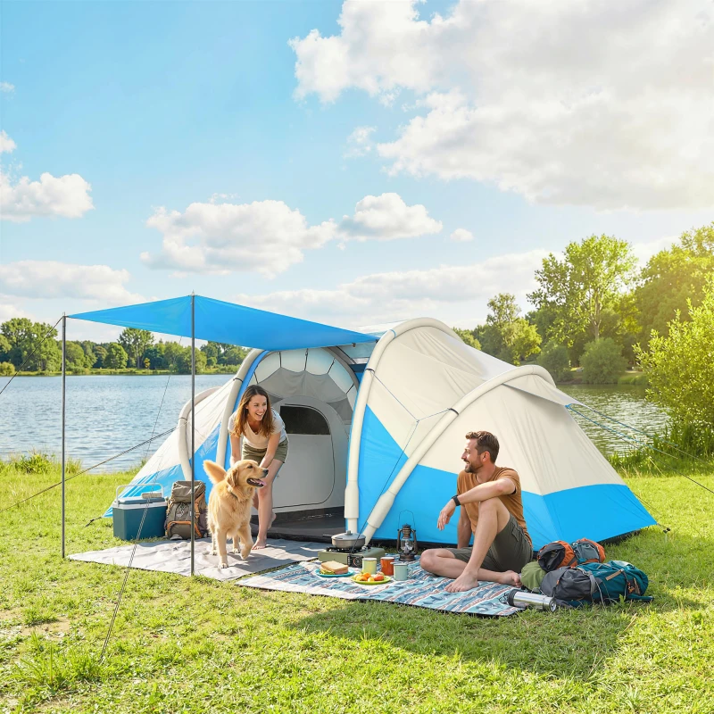 Outsunny Inflatable Tent 2 Bedroom Waterproof Windproof Air Tent with Carry Bag for 2-4 Person