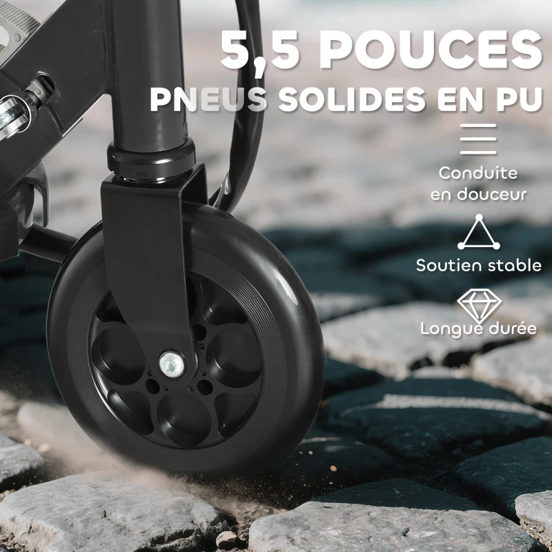 HOMCOM Trottinette électrique pliante pour enfant de +7ans, 120W Vitesse max 12km/h, 74x36x82,5-92,5 cm Noir(m-6)