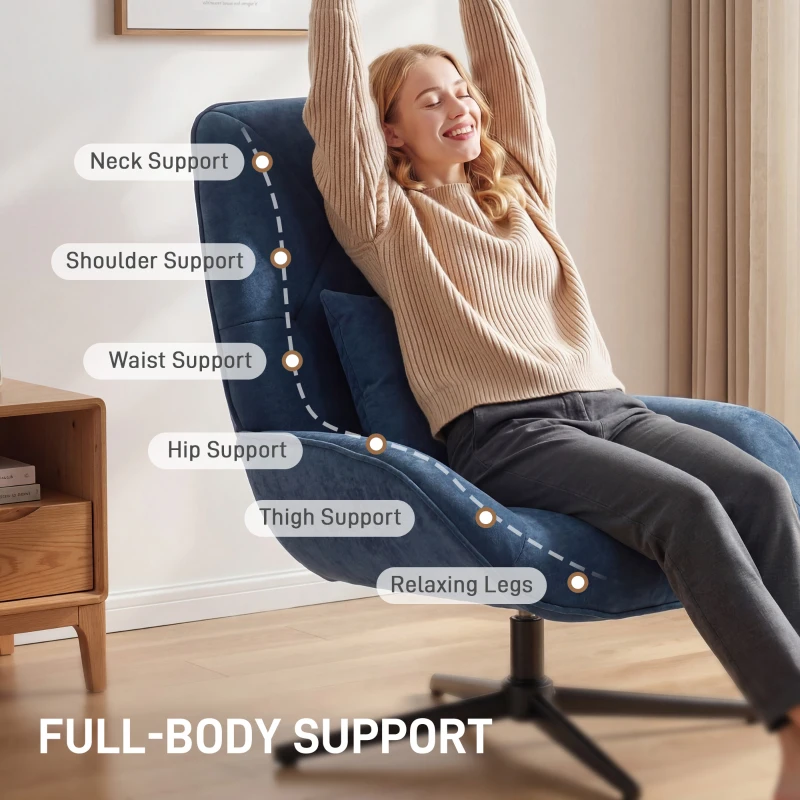 HOMCOM Accent Chair, Chenille Upholstered Swivel Armchair with Lumbar Pillow, High Back, Deep Seat and Metal Legs, Dark Blue