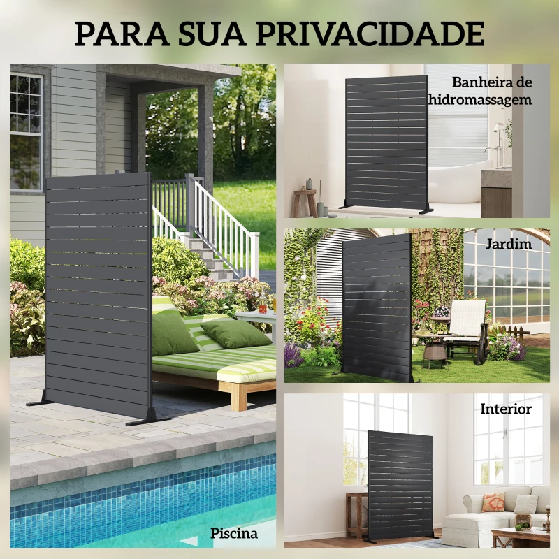 Outsunny Biombo de 6 Painéis em HDPE 120x174 cm Separador de Ambientes com Suporte Aspeto de Veios de Madeira Preto