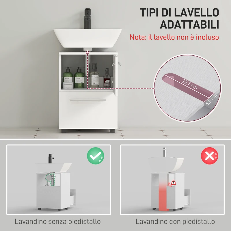 HOMCOM Mobile Sottolavabo Mobiletto Bagno Moderno 41.5x35.5x59 cm Bianco