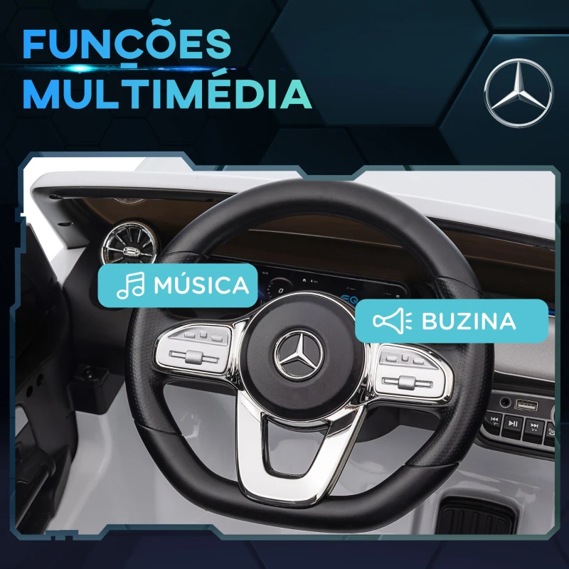 HOMCOM Carro Elétrico para Crianças Mercedes-Benz EQA 12V com Música Buzina Velocidade 3-8 km/h 111,5x69x52,5 cm Branco
