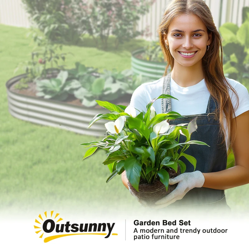 Outsunny Set de 2 jardiniere înălțate din oțel galvanizat kit paturi de grădină margine cauciuc 152 x 91 x 30 cm argintiu