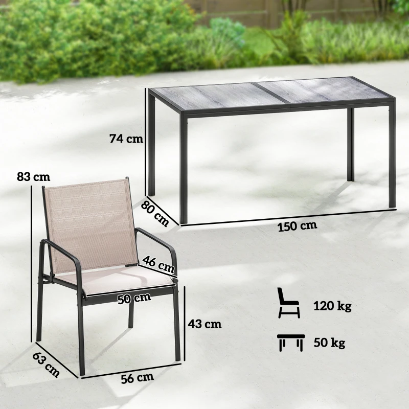 Outsunny Conjunto de Mesa y Sillas Jardín con Mesa de Efecto Madera y 6 Sillas con Asiento Transpirable para Terraza Patio Caqui