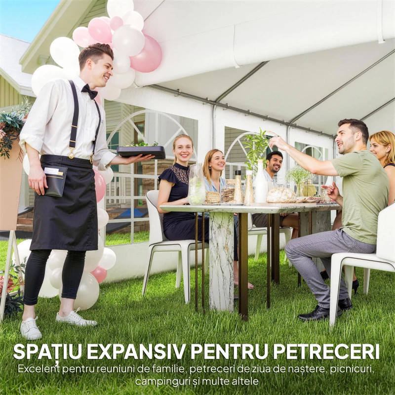 Outsunny Cort pentru Petreceri 4x6 m cu Ferestre și 4 Pereți Laterali Demontabili, din Oțel și PE, Alb