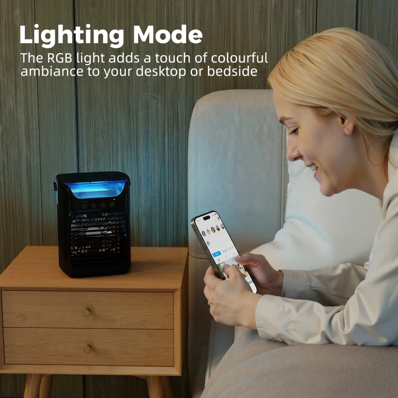 HOMCOM Desk Fan with Adjustable Head, 3-Speed Small Fan with 700ml Water Tank Black