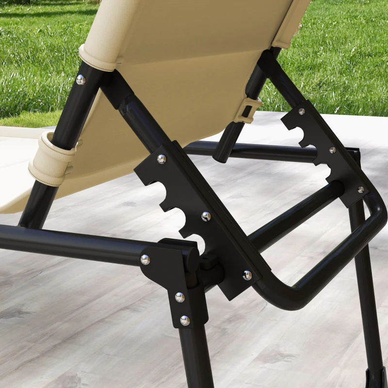 Outsunny Șezlong pliabil cu copertină, perniță reglabilă pentru cap din țesătură Oxford 70 x 200 x 45 cm crem