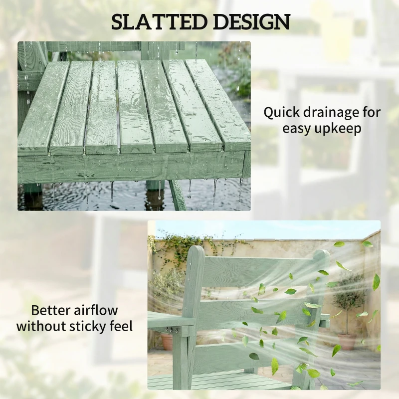 Outsunny Outdoor Garden Loveseat, Embossed Wooden Jack and Jill Garden Seat with Integrated Table, Green
