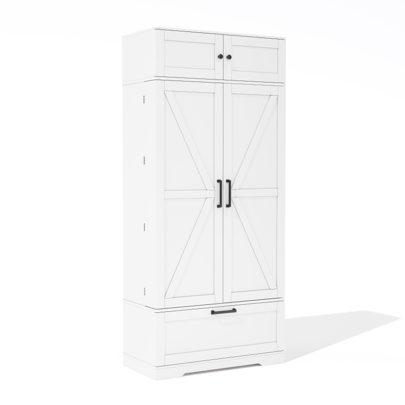 Spacious Kitchen Cabinet with a Drawer, 2 Adjustable Shelves, Multifunctional Pantry for Dining and Living Areas, 80L x 40W x 180H cm, White