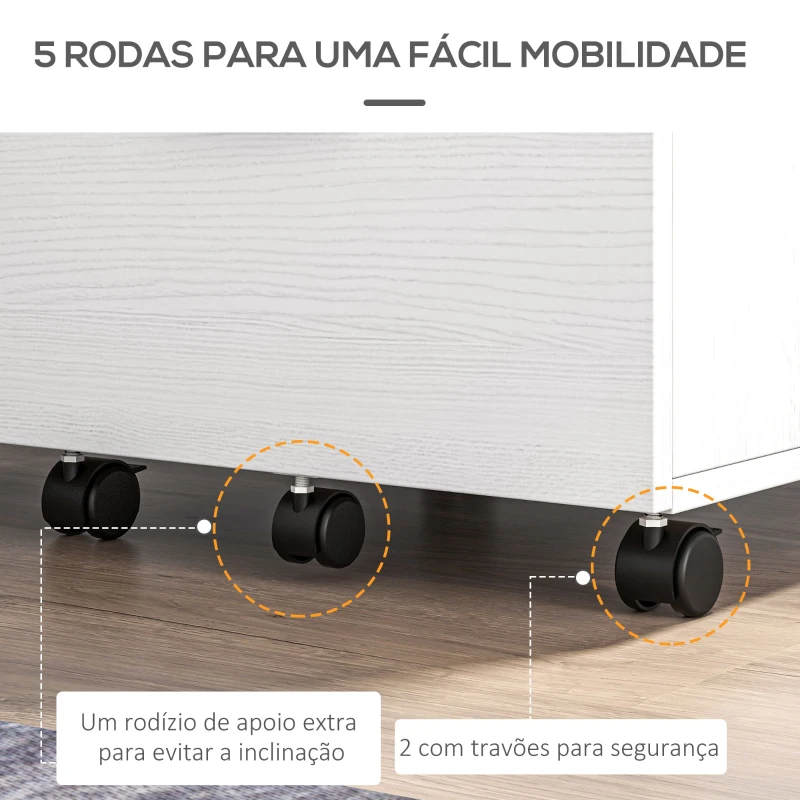 HOMCOM Bloco de Gaveta para Escritório com 2 Compartimentos com Rodas Arquivador Móvel para Arquivos A4 ou Documentos 39,5x39x58,5 cm Branco