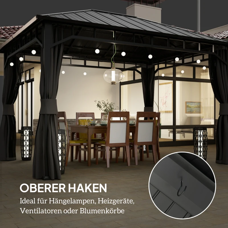 Outsunny Pavilion de grădină, pavilion metalic, impermeabil, rezistent la UV, pavilion pentru terasă cu pereți din plasă și perdele, gri închis