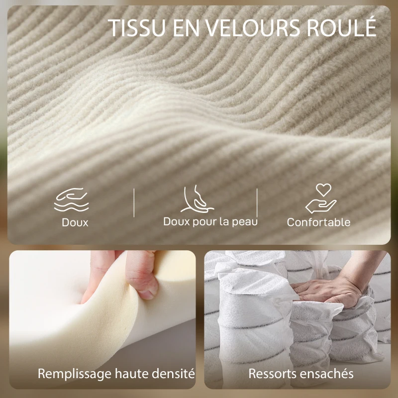 HOMCOM Fauteuil de salon en velours côtelé, canapé 1 place rembourré avec assise large et coussin à ressorts, 83x74x87cm, beige