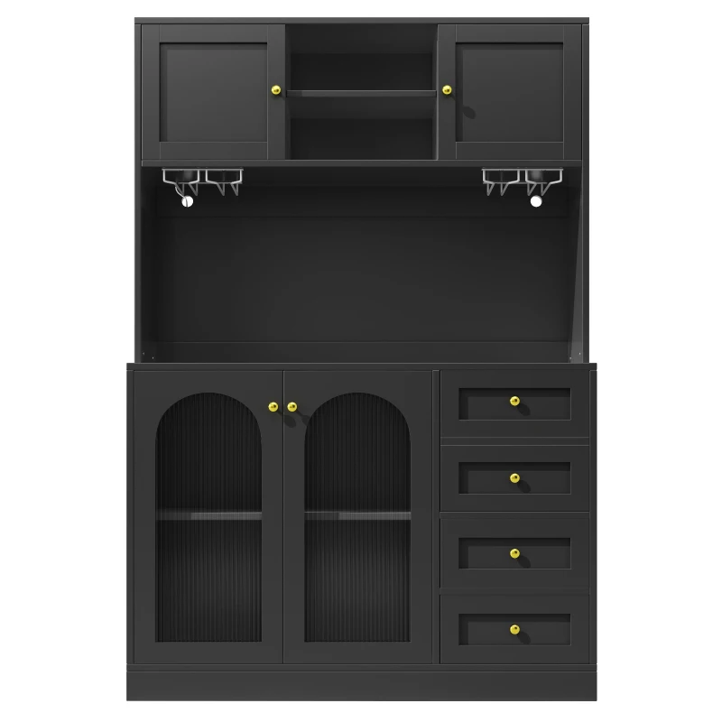 Trendy Sideboard with App-Controlled LED, Snack Rack and Drink Holders, Spacious Buffet with Anti-Tip Fixings, 120L x 40W x 188H cm, Black