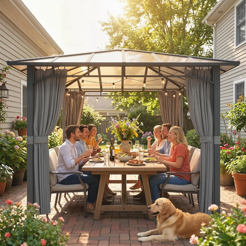 Outsunny Gazebo in metallo con tetto in policarbonato UV50+, 3x3 m, Grigio scuro