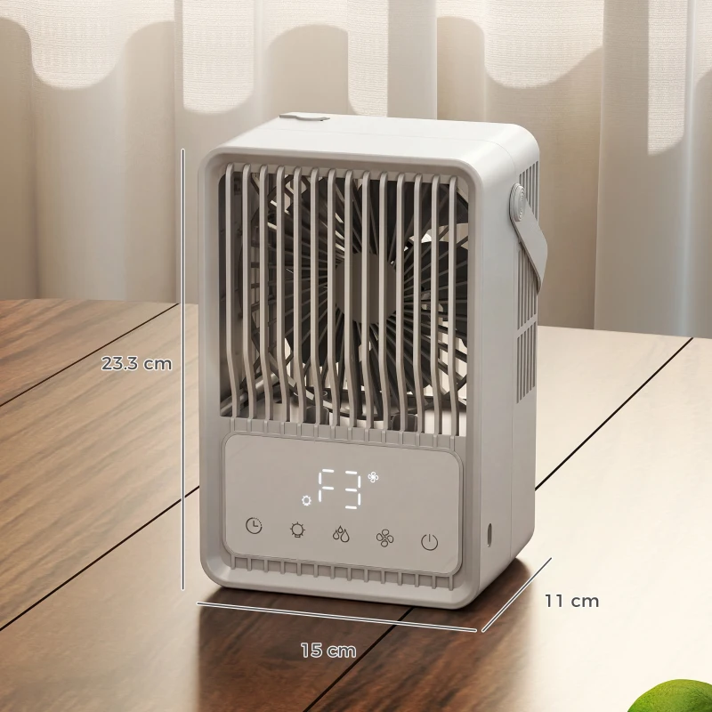 HOMCOM Desk Fan with Humidifier and RGB Light Portable Table Fan with 550ml Water Tank White