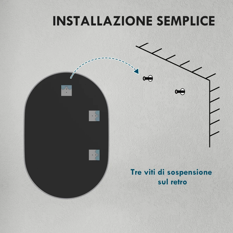 HOMCOM Specchio Bagno Ovale da Parete con Cornice in Alluminio, Verticale o Orizzontale, 60x90 cm, Argento