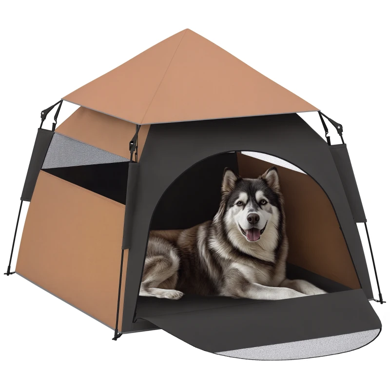 PawHut Tenda per cani pieghevole da esterno resistente alle intemperie, Marrone scuro