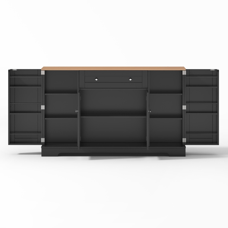 Multifunctional Kitchen Sideboard with Double-Door Compartment, Spacious Cabinet with Adjustable Shelves, 138L x 40W x 85H cm, Black