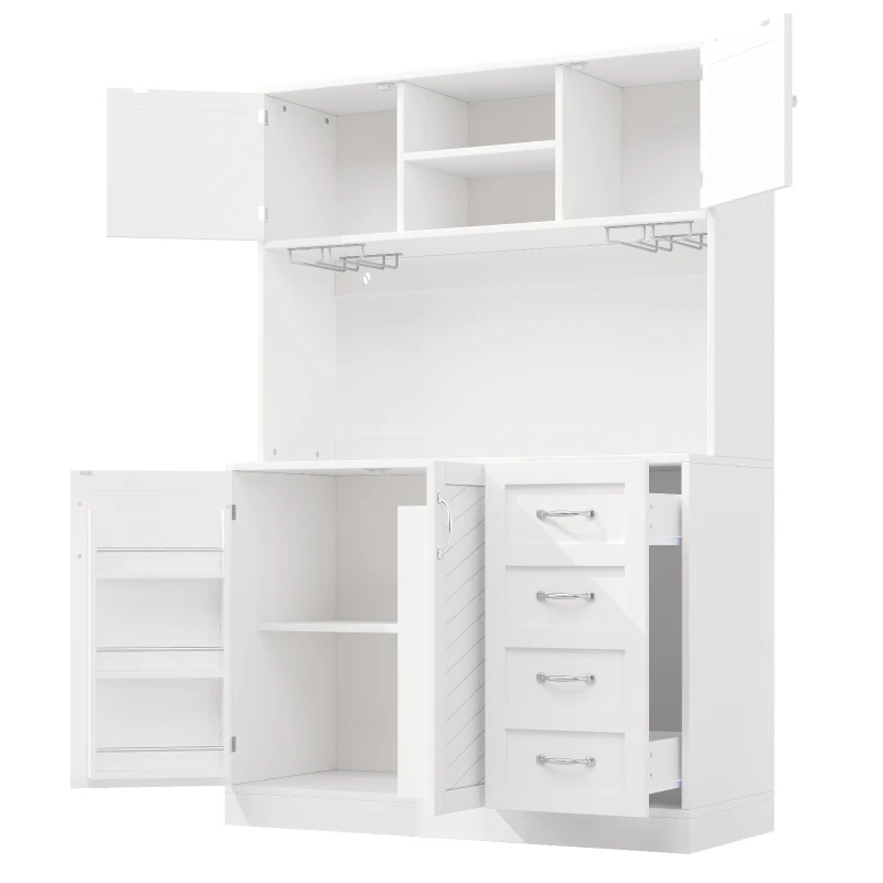 Trendy Sideboard with App-Controlled LED, Snack Rack and Drink Holders, Spacious Buffet with Anti-Tip Fixings, 120L x 40W x 188H cm, White