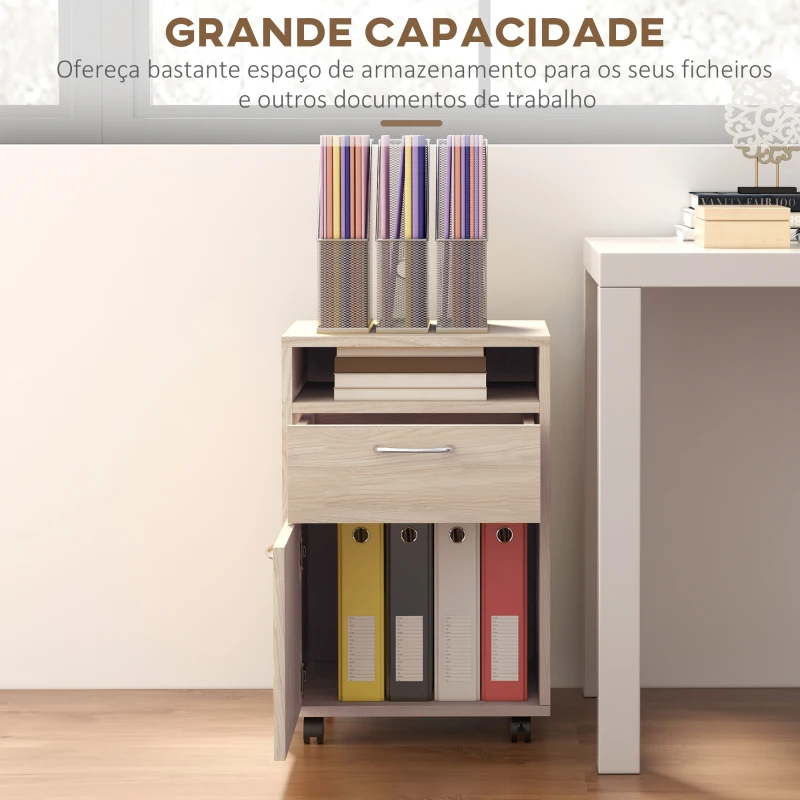 HOMCOM Bloco de Gavetas com Rodas Gaveta Compartimento Porta Arquivador Móvel para Escritório 40x35x60 cm Carvalho