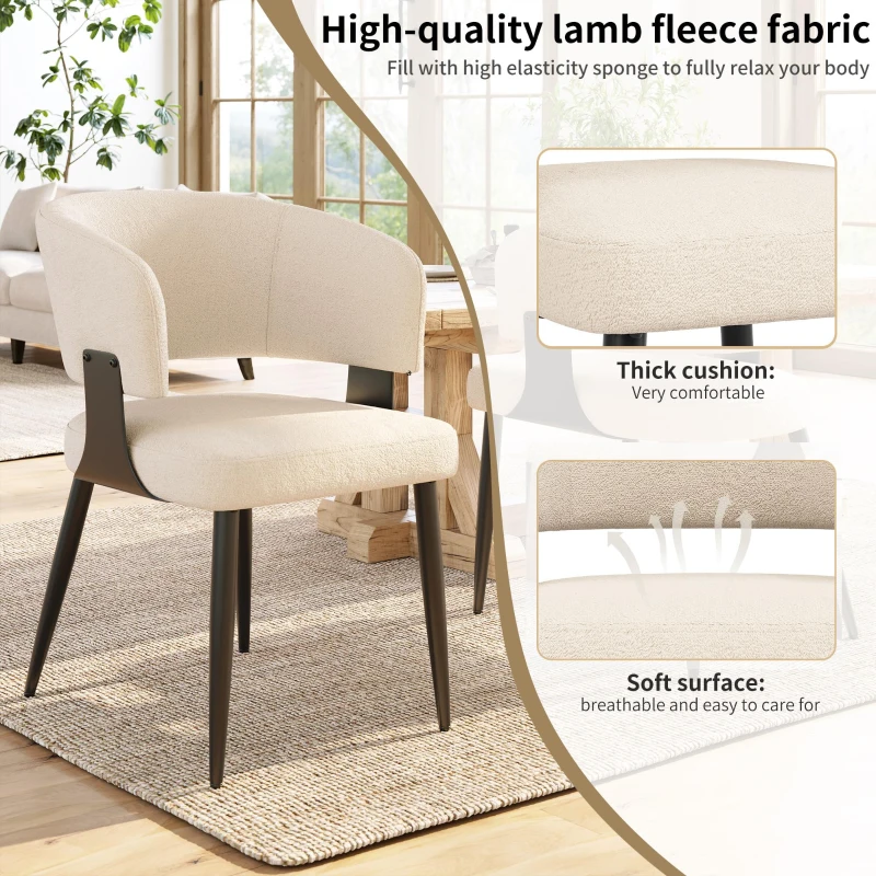 Contemporary Flannel Dining Chairs with Ergonomic Back, Sturdy Dining Seating with Adjustable Pads, 59L x 46.5W x 81.5H cm, Beige