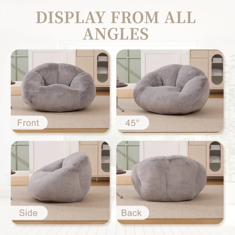 Shell-Shaped Sofa with High-Rebound Foam and Ergonomic Lumbar Support, Giant Sofa with Faux Fur, 100L x 90W x 57H cm, Light Gray