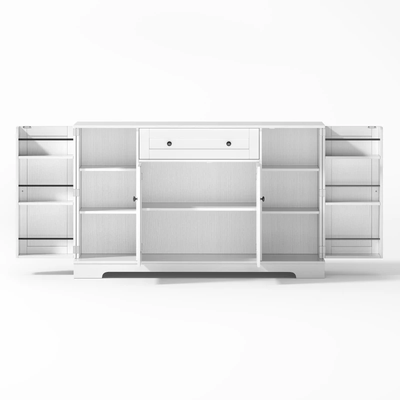 Multifunctional Kitchen Sideboard with Double-Door Compartment, Spacious Cabinet with Adjustable Shelves, 138L x 40W x 85H cm, White