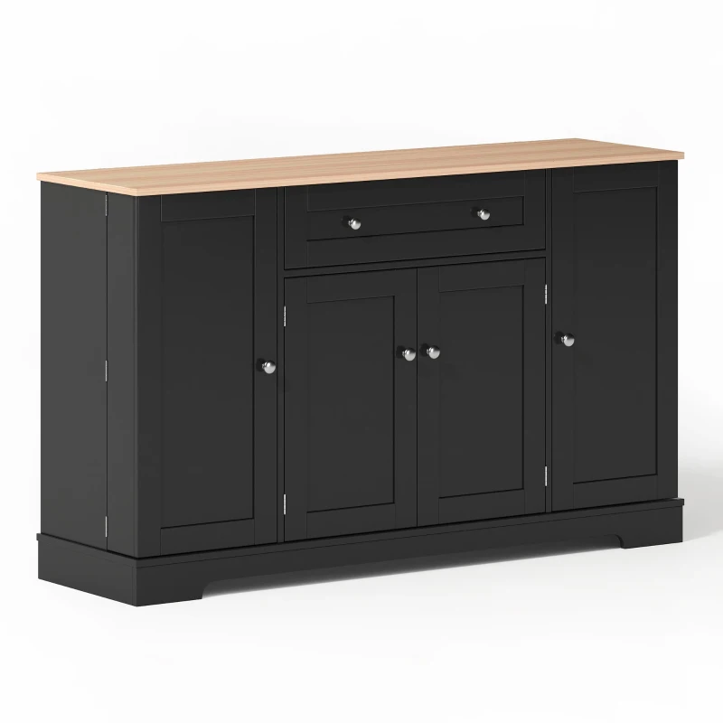 Multifunctional Kitchen Sideboard with Double-Door Compartment, Spacious Cabinet with Adjustable Shelves, 138L x 40W x 85H cm, Black