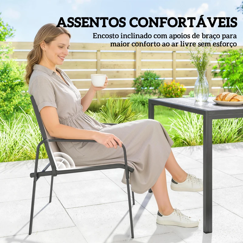 Outsunny Conjunto de Mesa e Cadeiras de Jardim de 7 Peças com Mesa com Efeito Madeira e 6 Cadeiras com Assento Respirável Caqui