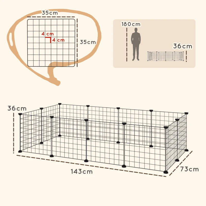 PawHut Recinto per Animali di Piccola Taglia Modulabile con Pannelli e Accessori, Gabbia per Ricci da Interno in Metallo, per Porcellini d'India e Ricci, 106x73x36 cm, Nero